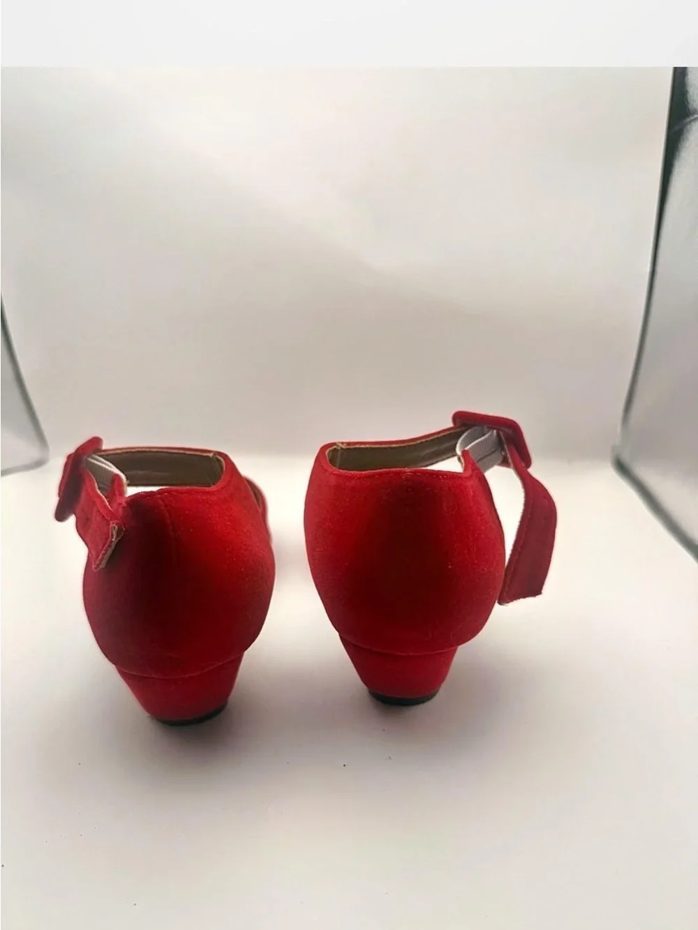 Amazon Red Suede Low Block Heel Ankle-Strap Pumps
